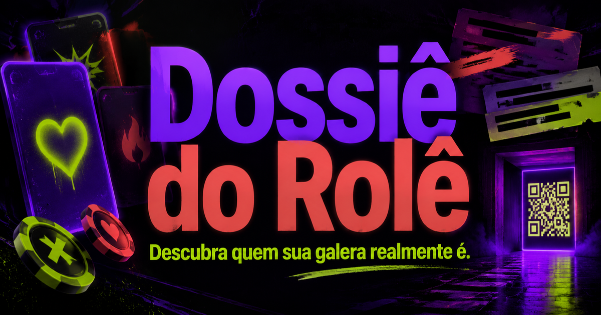 Arte do Dossiê do Rolê com cartas sociais e fichas de votação